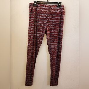 Lularoe Women's Tall Curvy Leggings Chevron‎ Burgundy Blue Size TC 12-18